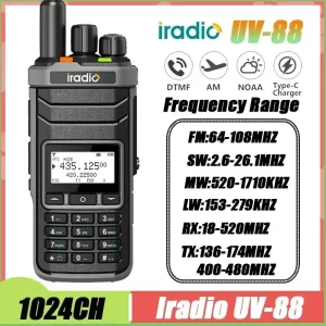 Cb Radio 27Mhz UV-88 Two way Radio Shortwave 2.3-26.1Mhz Uv88 Fm/Sw/Mw/Lw Radio Multi Band Type-C Charger Noaa 1024