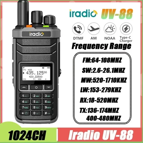 Cb Radio 27Mhz UV-88 Two way Radio Shortwave 2.3-26.1Mhz Uv88 Fm/Sw/Mw/Lw Radio Multi Band Type-C Charger Noaa 1024