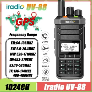Iradio UV-88 GPS Portable Transceiver Shortwave UV88 Radio Type-C Charging 18-520mhz Receiving NOAA 1024 Channel Frequency Channel Scan