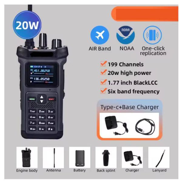 Two way Radio 20W Newest High Power Air Band NOAA One-click replication 6 bands VHF UHF 199CHS 10800 Battery - Image 2