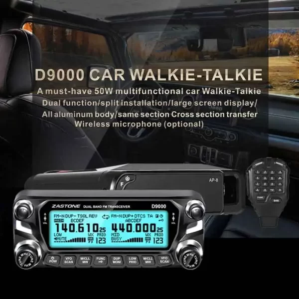 Zastone D9000 Wireless BT Microphoe Car Mobile Radio Station 50W UHF/VHF 136-174/400-520MHz Two way radio Ham HF Transceiver - Image 3