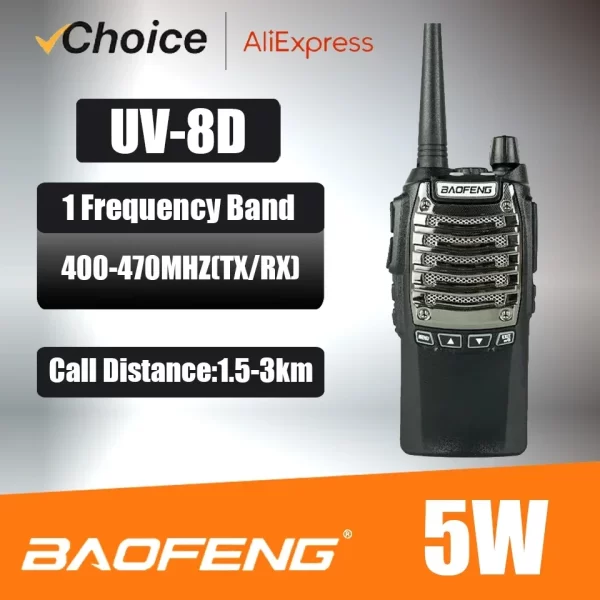Baofeng UV-8D Walkie Talkie UHF UV8D 5Watt 16Channels Portable FM Transceiver - Image 2