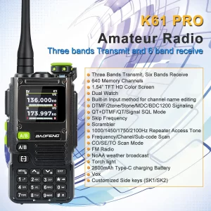 Baofeng K61 PRO Ham Radio K61Pro Multi-band FM Dual Watch Scramble Skip Frequency Air Band with earphone 2600mah