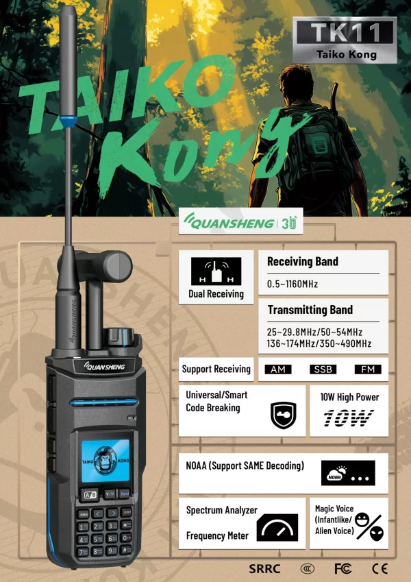 ​Quansheng TK11 10W VHF/UHF Dual Band Radio 999CH CTCSS/DCS IP55 2500mAh Type-C NOAA Weather Alarm CE
