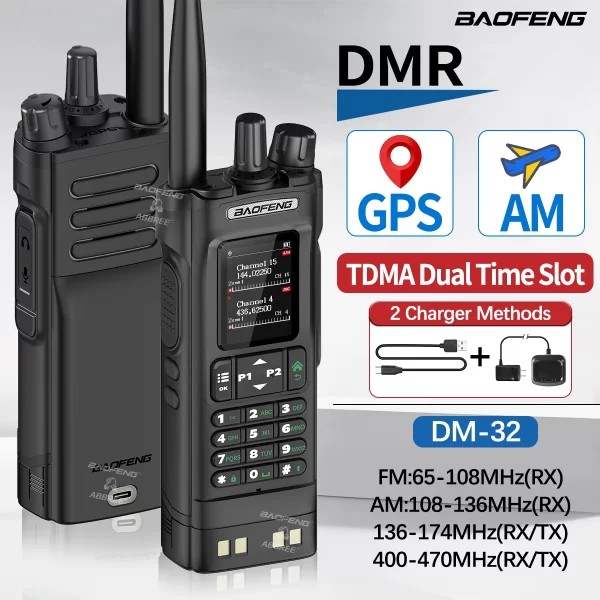 3Colors BAOFENG DM-32 DMR Digital Walkie Talkie GPS Dual Mode Analog TDMA Dual Time Slot Air Band APRS Digital Call for UV-5R UV-32 Ham Radio