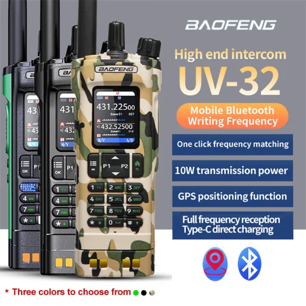 Camouflage BAOFENG UV32 GPS 10W Multi Band Programming Wireless Copy Frequency NOAA Long Range Ham Radio Camping UV-32 Walkie Talkie