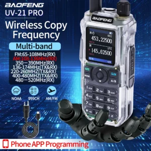 Baofeng UV-21 Pro Walkie Talkie Wireless Copy Frequency Multi Band 999CH NOAA with Type-C Phone APP Programming Cable Ham Radio