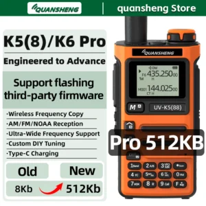 Quansheng UV K5 8 Walkie Talkie K6 Pro 512KB Memory Long Range Portable FM Ham Wireless Set Walkier Camping Communication Radio