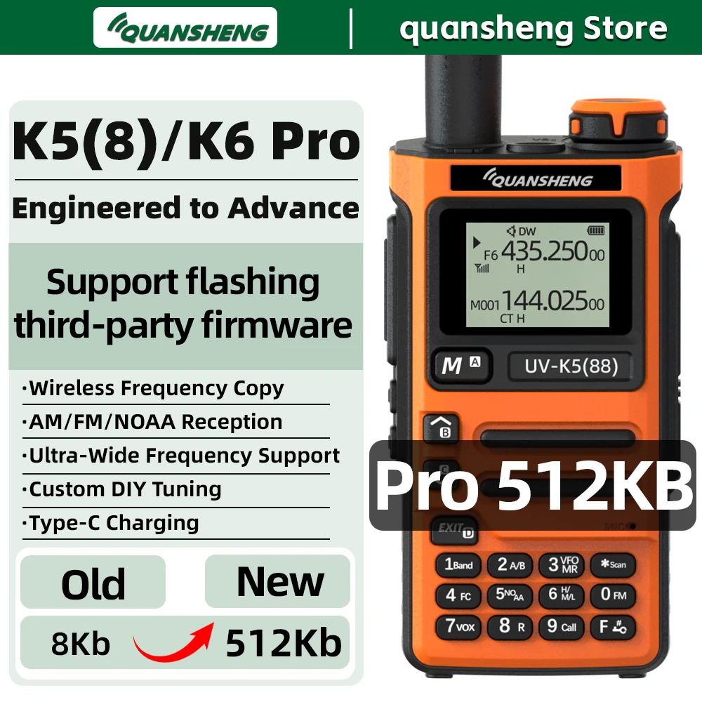 Quansheng UV K5 8 Walkie Talkie K6 Pro 512KB Memory Long Range Portable FM Ham Wireless Set Walkier Camping Communication Radio