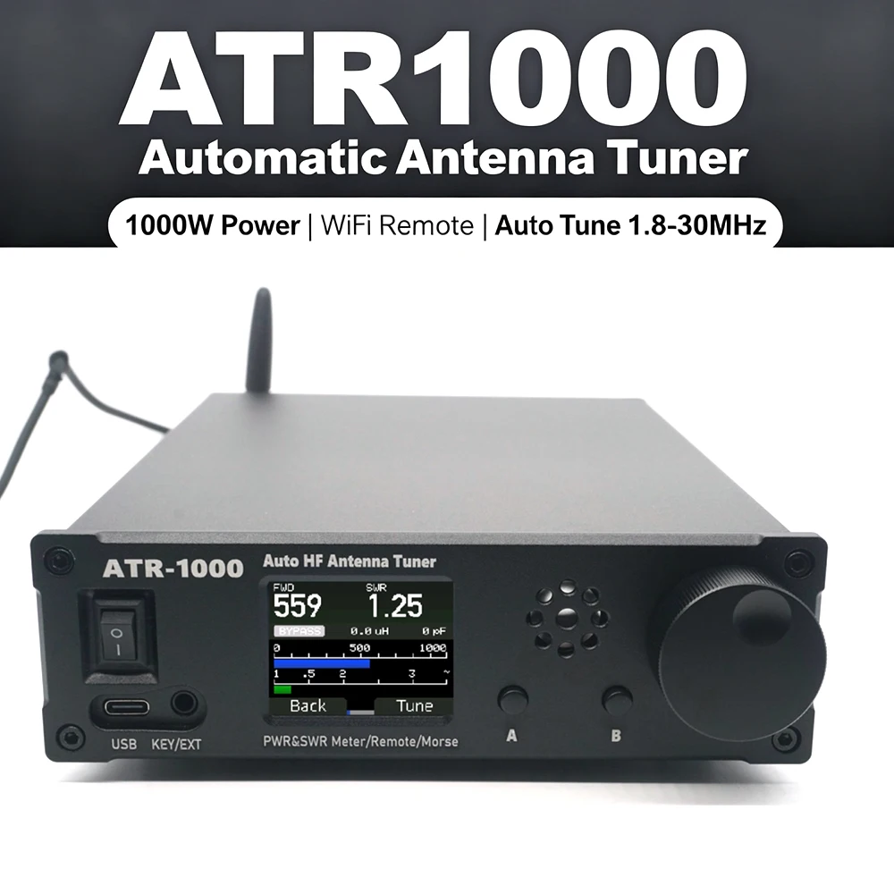ATR-1000 – 1000W Auto Tuner | WIFI Remote Control Auto SWR Matching Unit (1.8-30 MHz) HF Shortwave